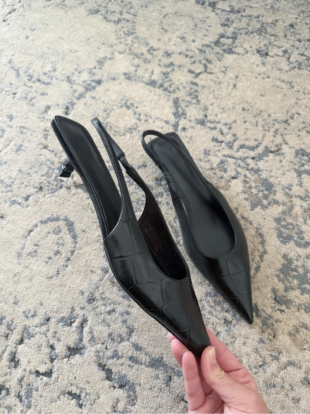 NWOT H&M Croc-Embossed Kitten Slingback Heels Sz 38